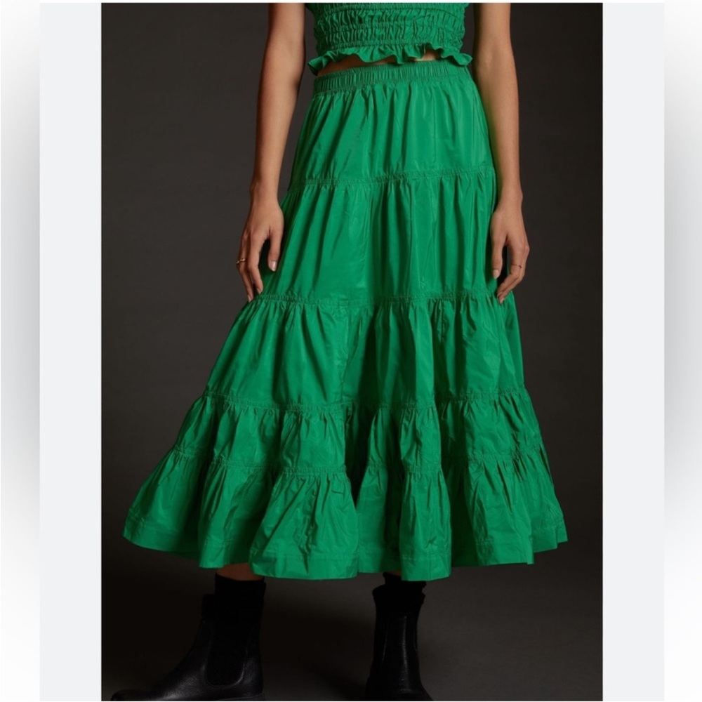 Anthropologie Maeve Taffeta Tiered Skirt Size 00‎